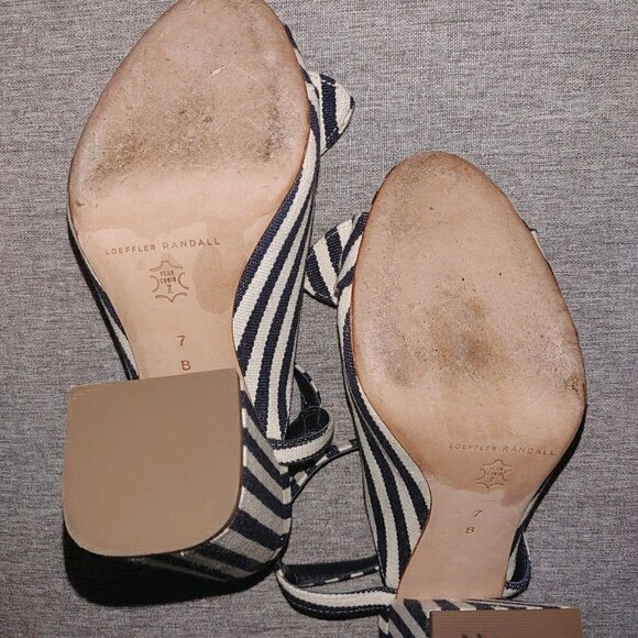 Loeffler Randall Leigh Striped Canvas Block Heel Sandal Navy and White Size 7B - Picture 9 of 9